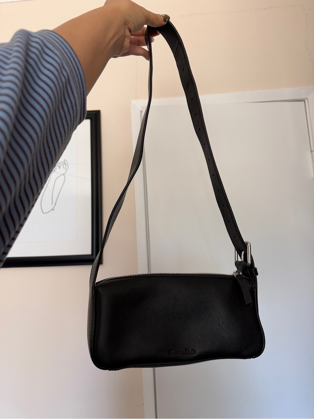 Massimo Dutti Adjustable Black Leather Bag